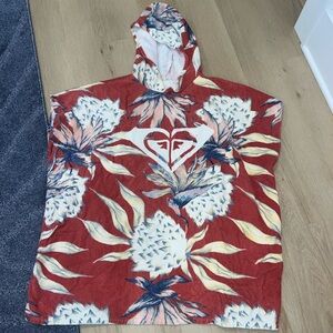Roxy Red and White Floral Hooded Poncho